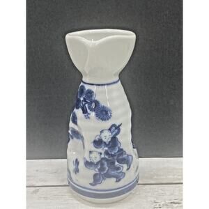 Small Antique Japanese Blue and White Porcelain Sakura Tree Sake Bottle